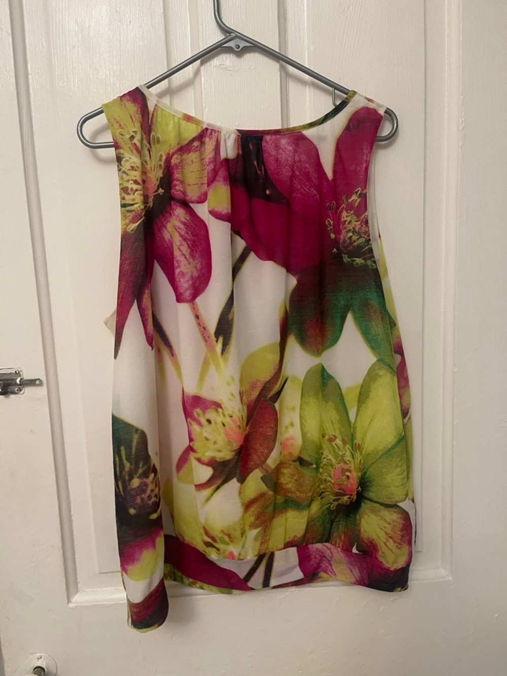 W by Worth White Floral Keyhole top with Green & Pink Accents - Picture 5 of 5
